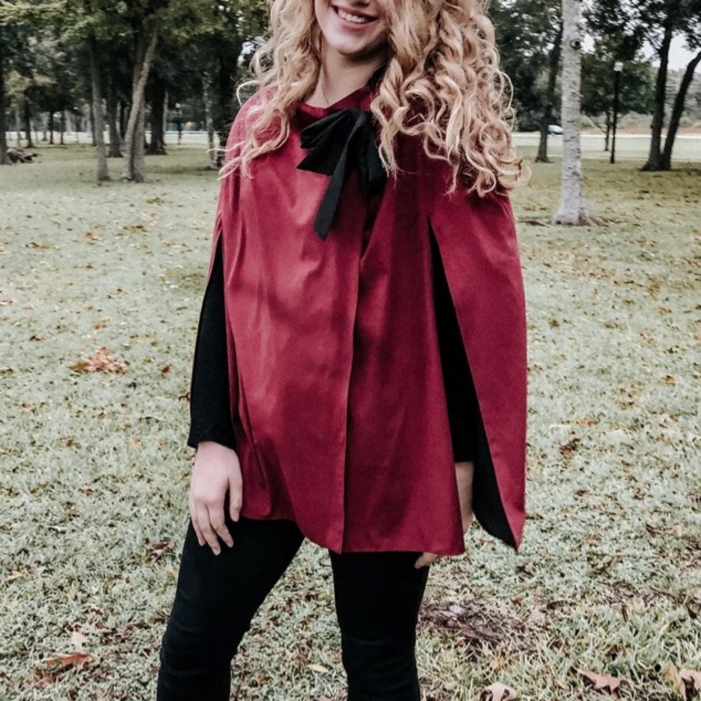 Burgundy Cape with Bow-Tie Front